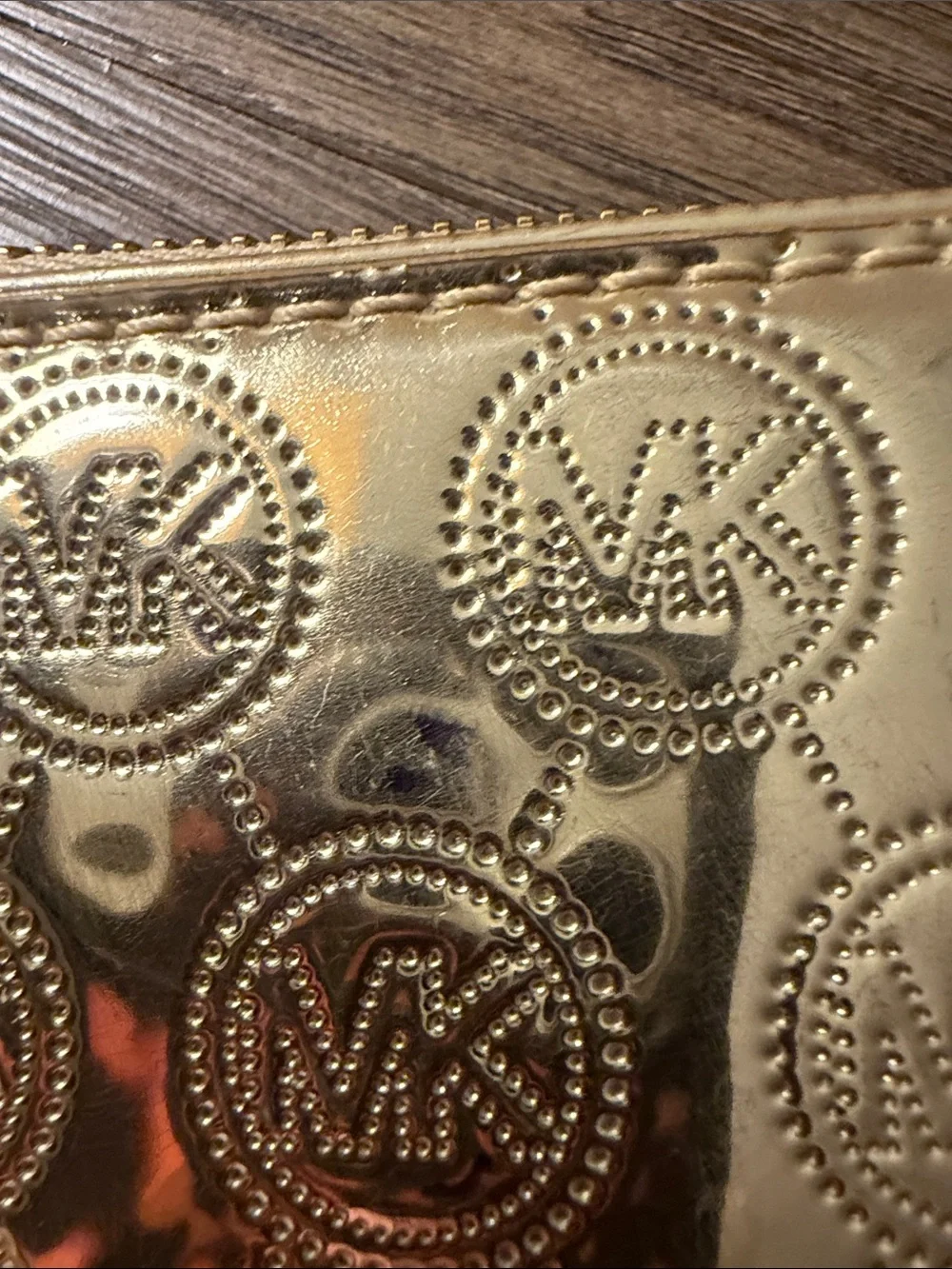 Michael Kors Gold Metallic Embossed Zip-Around Wallet